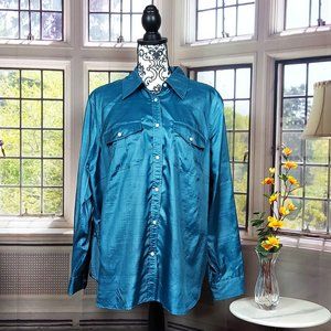 NWT LAUREN BY RALPH LAUREN "SILK" LONG SLEEVE BUTTON UP BLOUSE (2X)